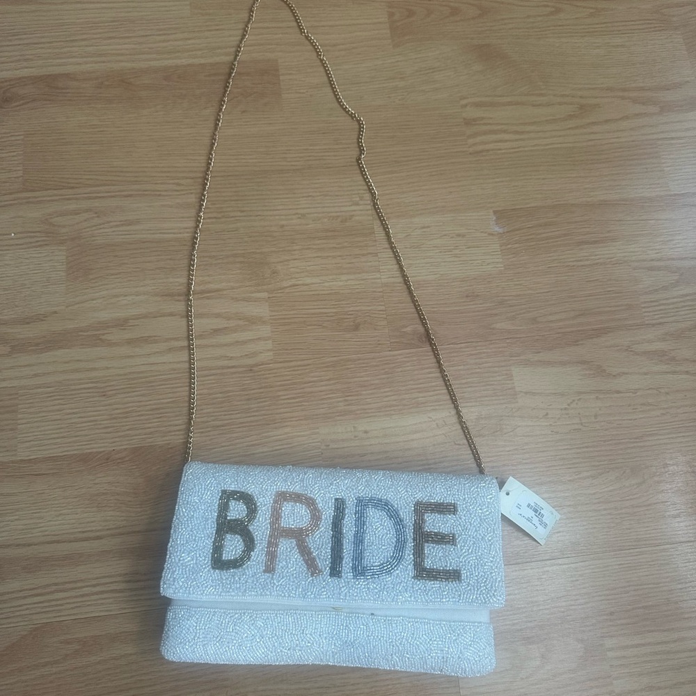 Francesca's Collections White and Gold Bride Clutch